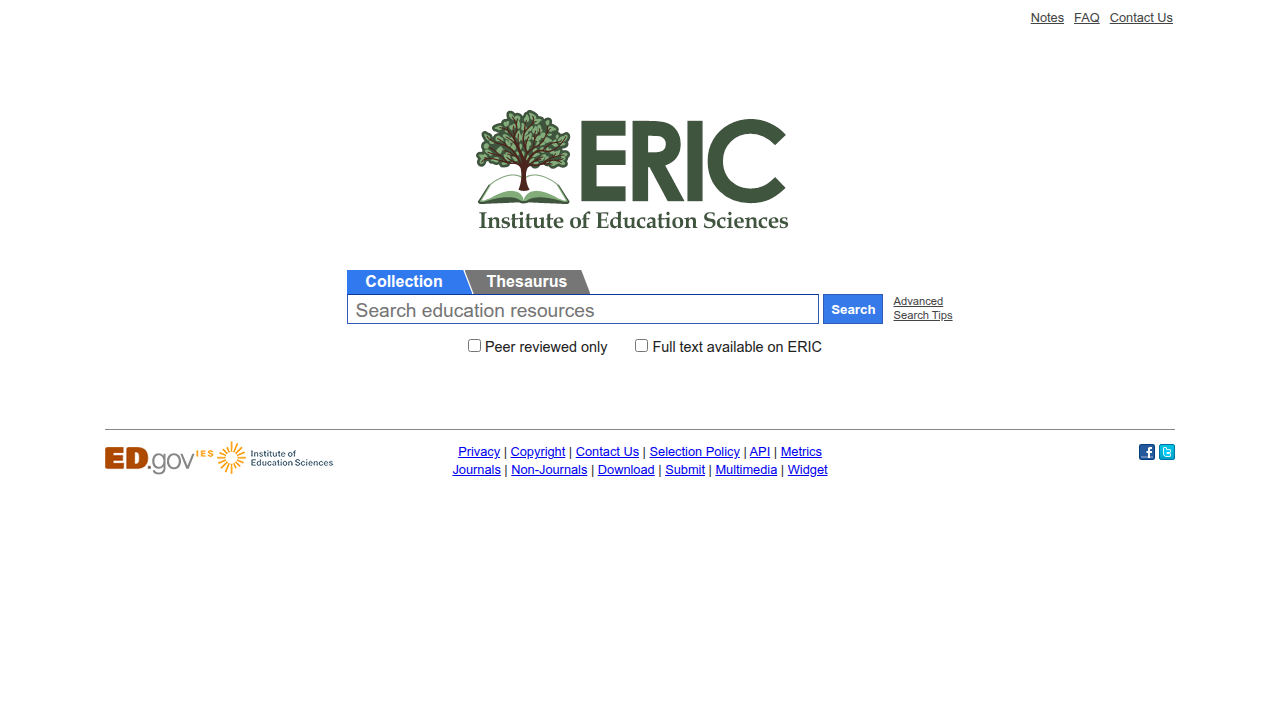 Strona główna ERIC (Education Resources Information Center), bazy danych badań edukacyjnych, która zawiera materiały na temat wykorzystania wirtualnych laboratoriów w nauce.