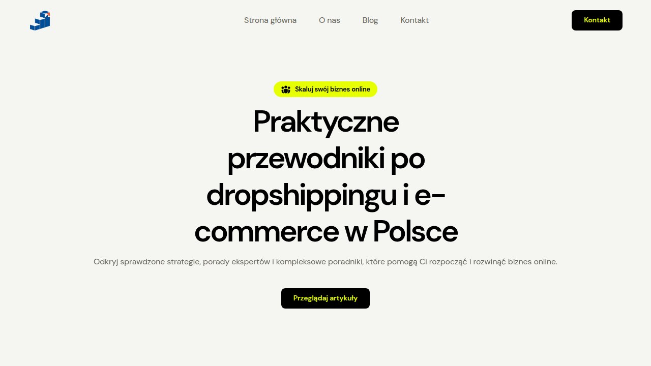Strona główna Skalujsklep.pl, oferująca zasoby i przewodniki dla właścicieli e-commerce i dropshippingu, w tym szczegółowe informacje o rozliczeniach PIT.
