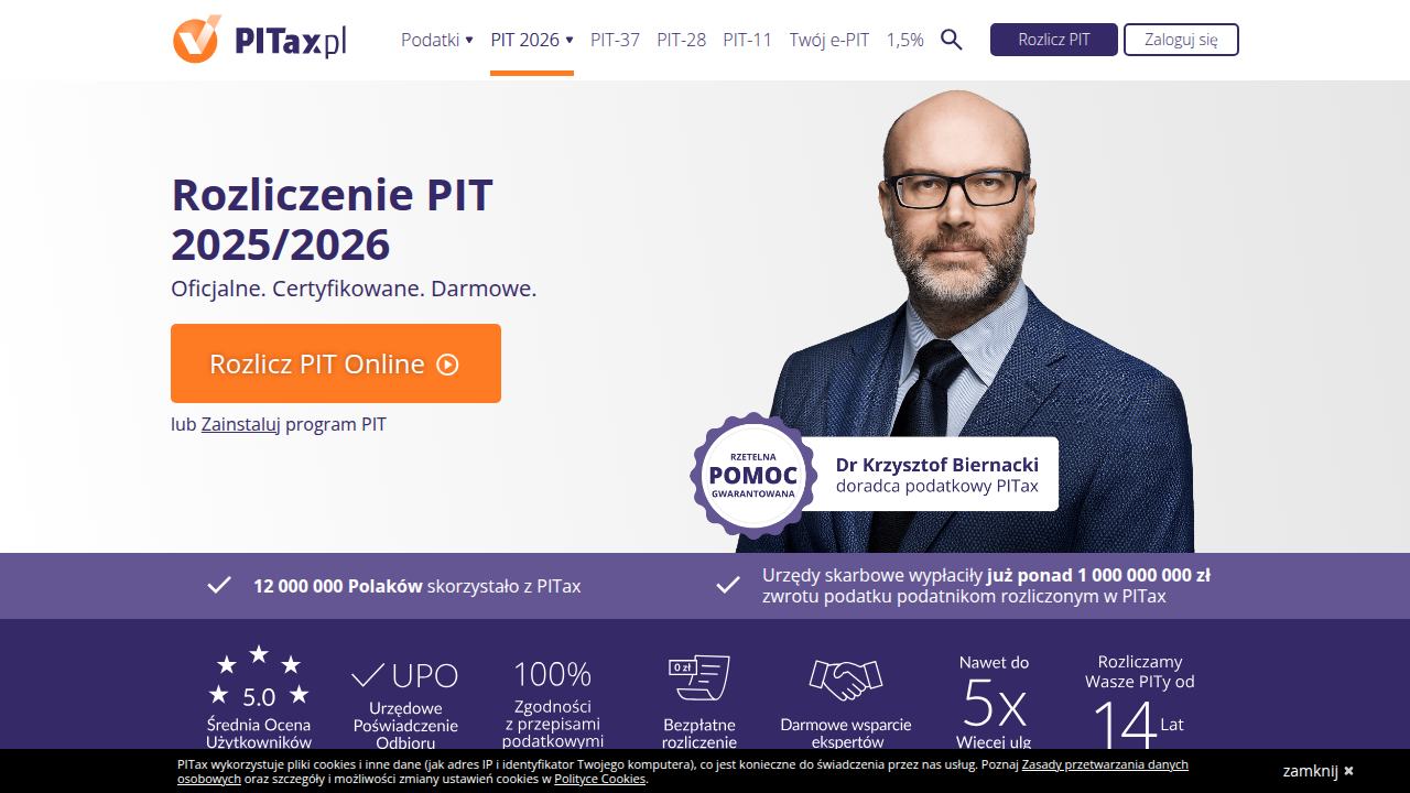 PITax.pl to popularne komercyjne narzędzie, które krok po kroku prowadzi użytkownika przez proces wypełniania deklaracji podatkowej.