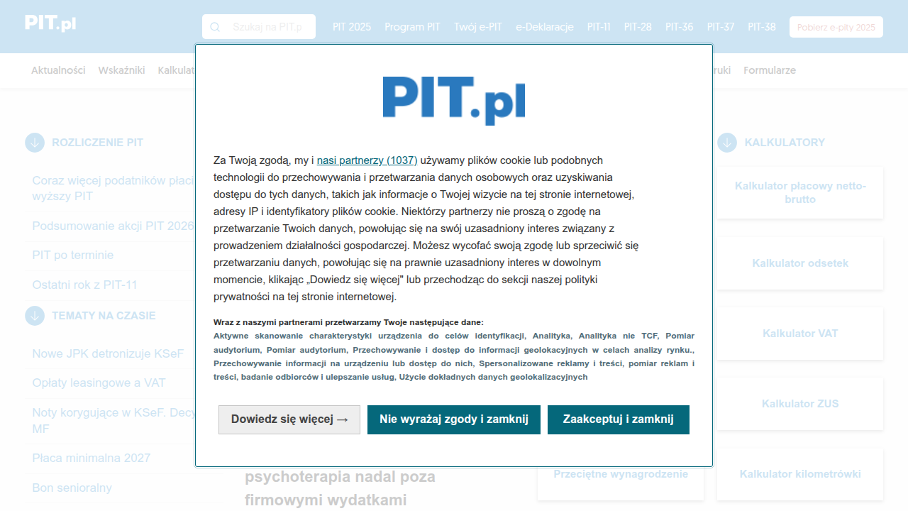 Strona główna portalu PIT.pl, oferującego aktualne informacje i porady dotyczące podatków i finansów w Polsce.