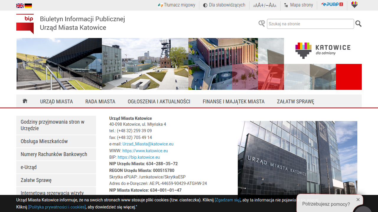 Strona główna Biuletynu Informacji Publicznej Urzędu Miasta Katowice, centralnego punktu dostępu do lokalnych informacji publicznych.