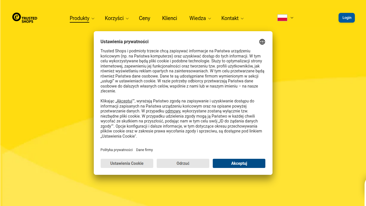 Strona główna Trusted Shops, platformy do zbierania i zarządzania opiniami klientów.