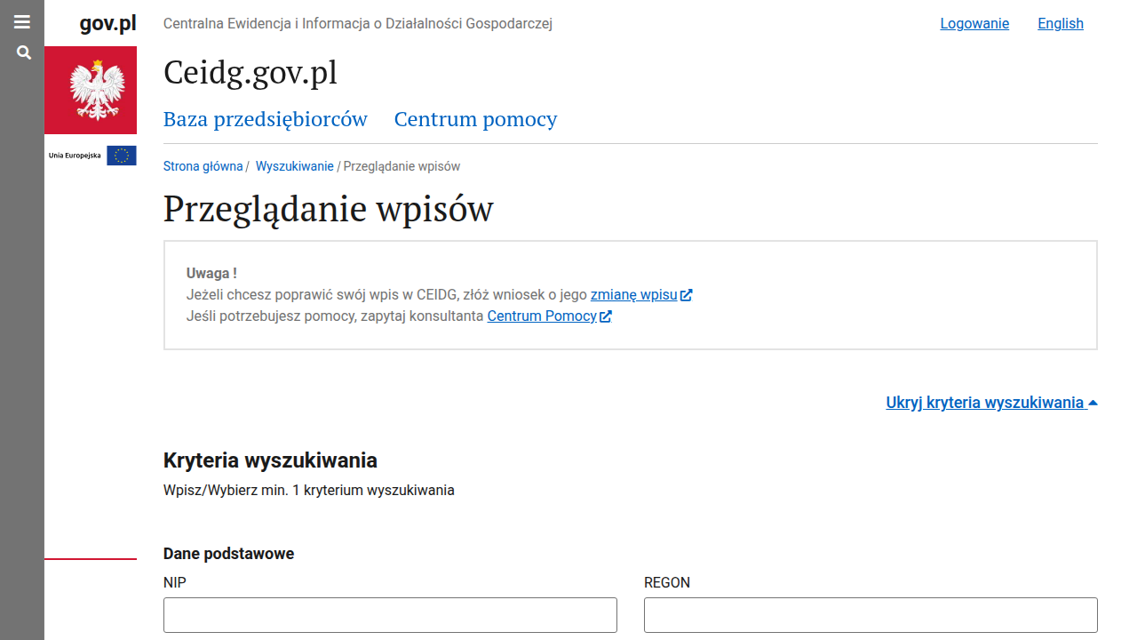 Centralna Ewidencja i Informacja o Działalności Gospodarczej, kluczowa dla rejestracji firmy w Polsce.